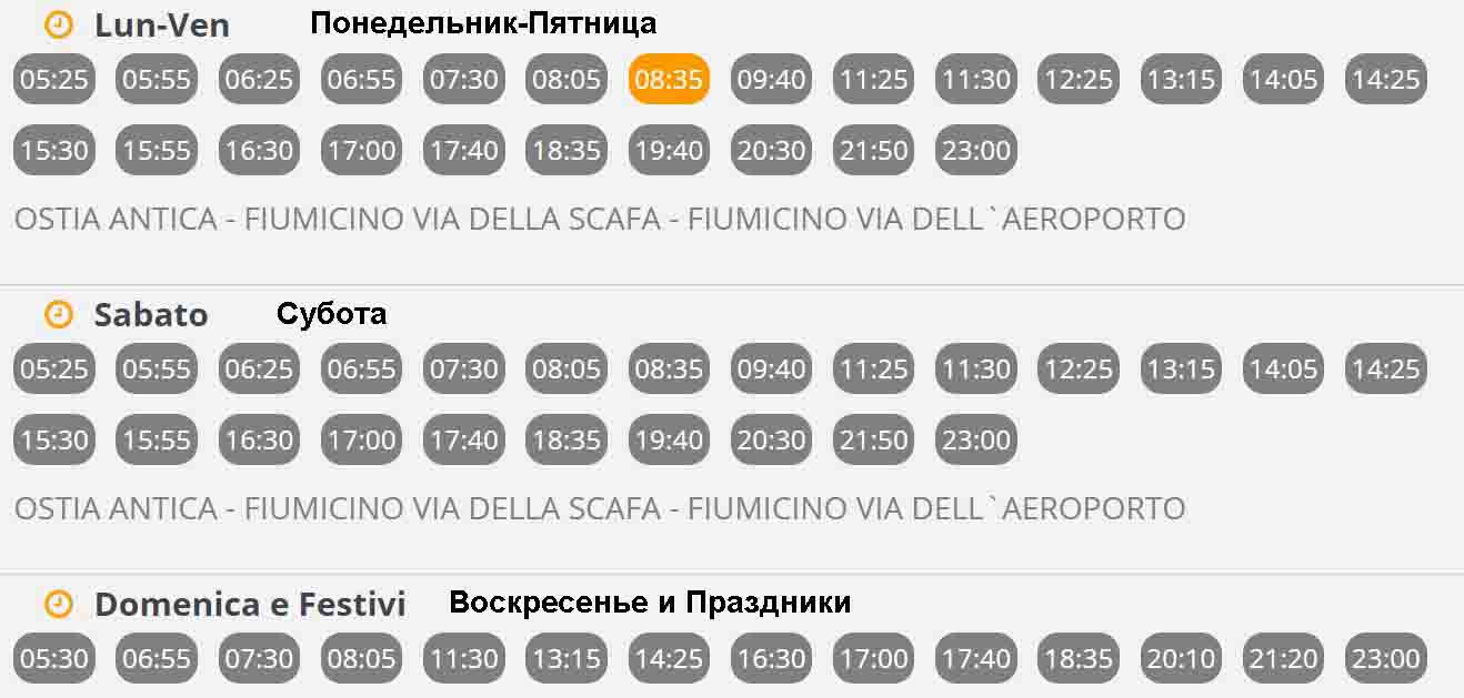 расписание автобусов от Аэропорта Рима до пляжа Остия